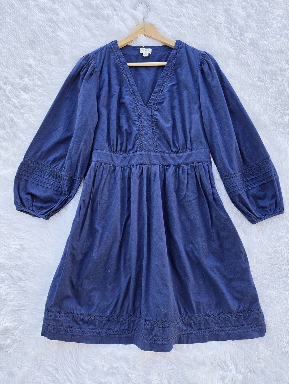 J. Crew Navy Cotton V-neck Crochet Trim Mini‎ Dress